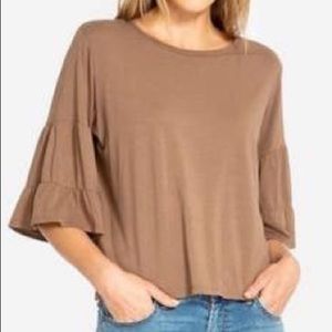 Johnny Was Calmé Tan Tiered Sleeve Top NWT